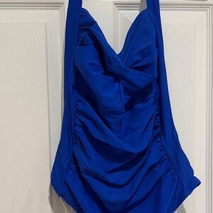 Royal Blue Ruched One Piece Swimsuit Halter Tummy Control Size Large